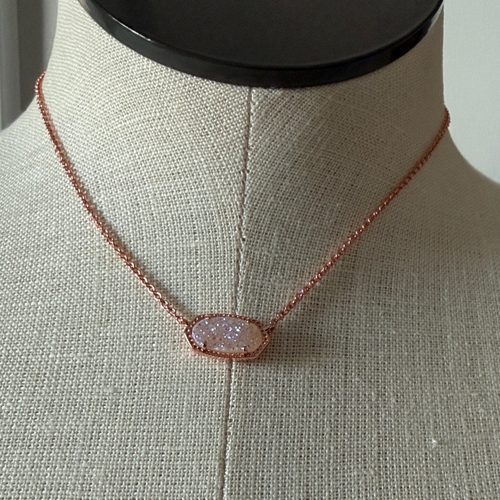 Kendra Scott Elisa Rose Gold Pendant Necklace in Iridescent Drusy New